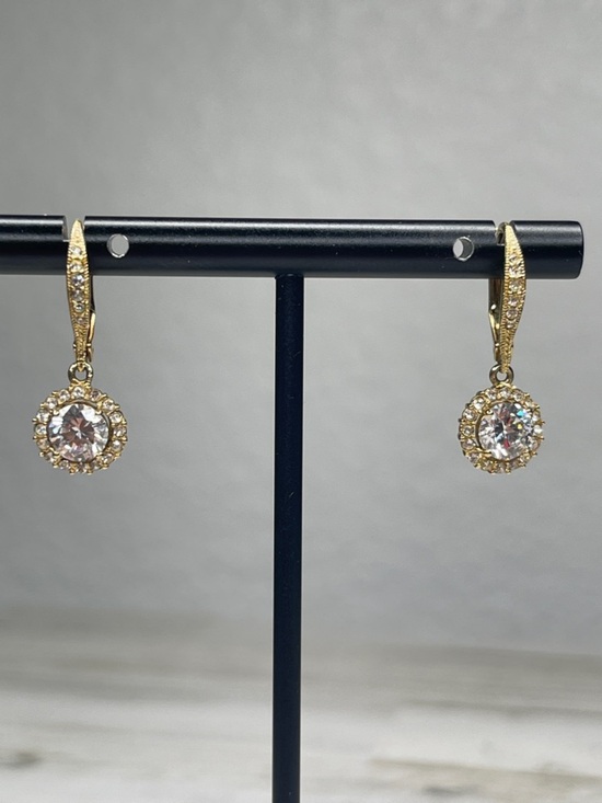 Nadri Jewelry - Nadri Framed Round CZ Halo Drop Earrings Gold Leverback